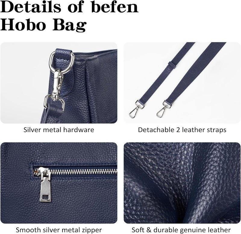 befen Genuine Leather Hobo Bags Purses for Women, Women's Shoulder bag Handbags Crossbody Bag with 2 Shoulder Straps - Image 4